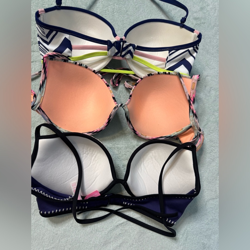 Victoria's Secret Three-Piece Bikini Top Set - Navy, Pink, Teal - Picture 4 of 13